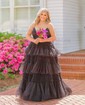 Ball Gown/Princess V-neck Tulle Glitter Sweep Train Prom Dresses With Tiered