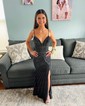 Trumpet/Mermaid V-neck Jersey Sweep Train Prom Dresses With Beading