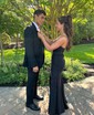 Trumpet/Mermaid V-neck Jersey Sweep Train Prom Dresses With Beading