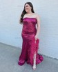 Trumpet/Mermaid Straight Sequined Sweep Train Prom Dresses With Feathers / Fur