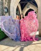 Ball Gown/Princess Off-the-shoulder Tulle Court Train Prom Dresses With Sashes / Ribbons