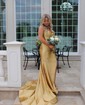 Trumpet/Mermaid Sweetheart Silk-like Satin Sweep Train Prom Dresses With Ruched