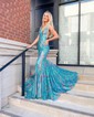 Trumpet/Mermaid V-neck Sequined Sweep Train Prom Dresses