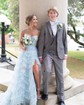 Ball Gown/Princess V-neck Tulle Sweep Train Prom Dresses With Appliques Lace