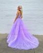 Ball Gown/Princess Sweetheart Tulle Sweep Train Prom Dresses With Appliques Lace