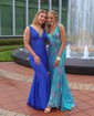 Trumpet/Mermaid V-neck Jersey Sweep Train Prom Dresses With Crystal Detailing