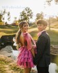 Unique Fuchsia Skater Organza Tiered Homecoming Dresses