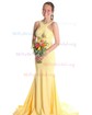 Trumpet/Mermaid V-neck Jersey Sweep Train Beading Prom Dresses