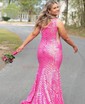 Trumpet/Mermaid One Shoulder Sequined Sweep Train Prom Dresses