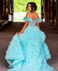 Ball Gown/Princess Off-the-shoulder Tulle Sweep Train Prom Dresses With Feathers / Fur