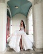 Ball Gown/Princess Off-the-shoulder Tulle Sweep Train Prom Dresses With Feathers / Fur