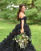 Ball Gown/Princess Off-the-shoulder Tulle Sweep Train Prom Dresses With Ruched