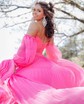 Ball Gown/Princess Off-the-shoulder Chiffon Court Train Prom Dresses With Beading