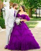 Ball Gown/Princess Off-the-shoulder Tulle Court Train Prom Dresses With Sashes / Ribbons