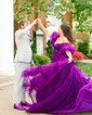 Ball Gown/Princess Off-the-shoulder Tulle Court Train Prom Dresses With Sashes / Ribbons