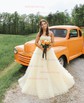 Ball Gown/Princess Sweetheart Tulle Court Train Prom Dresses With Appliques Lace