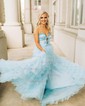 Ball Gown/Princess V-neck Tulle Floor-length Prom Dresses With Bow