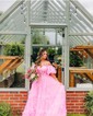 Ball Gown/Princess Off-the-shoulder Chiffon Sweep Train Prom Dresses With Sashes / Ribbons