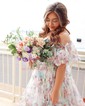 Ball Gown/Princess Off-the-shoulder Tulle Sweep Train Prom Dresses With Sashes / Ribbons