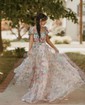 Ball Gown/Princess Square Neckline Tulle Sweep Train Prom Dresses With Beading