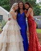 Trumpet/Mermaid V-neck Jersey Sweep Train Prom Dresses With Crystal Detailing