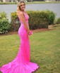 Trumpet/Mermaid V-neck Jersey Sweep Train Prom Dresses With Crystal Detailing