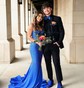 Trumpet/Mermaid V-neck Jersey Sweep Train Prom Dresses With Beading