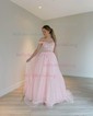 Ball Gown/Princess Off-the-shoulder Glitter Sweep Train Prom Dresses With Ruched