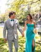 Trumpet/Mermaid Cowl Neck Silk-like Satin Sweep Train Prom Dresses With Ruched