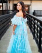 Ball Gown/Princess Off-the-shoulder Chiffon Sweep Train Prom Dresses With Sashes / Ribbons