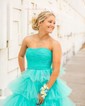 Ball Gown/Princess Straight Tulle Floor-length Prom Dresses With Tiered