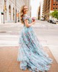 Ball Gown/Princess Square Neckline Tulle Sweep Train Prom Dresses With Beading