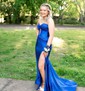 Trumpet/Mermaid Sweetheart Silk-like Satin Sweep Train Prom Dresses With Ruched