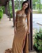 Sheath/Column Sweetheart Metallic Sweep Train Prom Dresses With Ruched