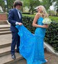 Trumpet/Mermaid V-neck Lace Sweep Train Appliques Lace Prom Dresses