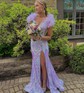 Trumpet/Mermaid Off-the-shoulder Sequined Sweep Train Prom Dresses With Split Front