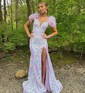 Trumpet/Mermaid Off-the-shoulder Sequined Sweep Train Prom Dresses With Split Front