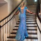 Trumpet/Mermaid Off-the-shoulder Sequined Sweep Train Prom Dresses With Split Front