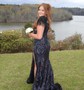 Trumpet/Mermaid Off-the-shoulder Sequined Sweep Train Prom Dresses With Split Front