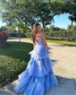 Ball Gown V-neck Tulle Ruffle Tiered Prom Dresses