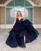 Ball Gown V-neck Tulle Ruffle Tiered Prom Dresses