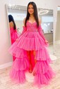 Ball Gown/Princess Sweetheart Lace Tulle Asymmetrical Prom Dresses With Tiered