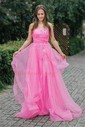 Ball Gown Straight Tulle Floor-length Ruffles Prom Dresses