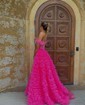 Ball Gown/Princess Off-the-shoulder Tulle Sweep Train Prom Dresses With Feathers / Fur