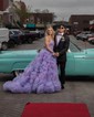 Ball Gown/Princess Off-the-shoulder Tulle Sweep Train Prom Dresses With Ruched