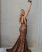 Trumpet/Mermaid V-neck Sequined Sweep Train Prom Dresses