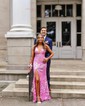 Trumpet/Mermaid V-neck Sequined Sweep Train Prom Dresses With Split Front