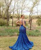 Trumpet/Mermaid V-neck Sequined Sweep Train Prom Dresses