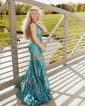 Trumpet/Mermaid V-neck Sequined Sweep Train Prom Dresses