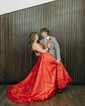 Ball Gown/Princess Sweep Train Straight Satin Flower(s) Prom Dresses